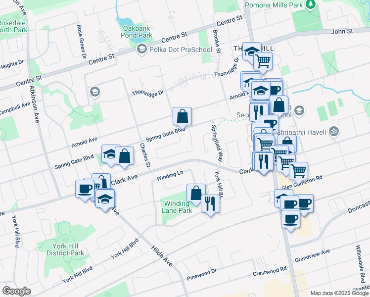 map of restaurants, bars, coffee shops, grocery stores, and more near 67 Glenmanor Way in Vaughan
