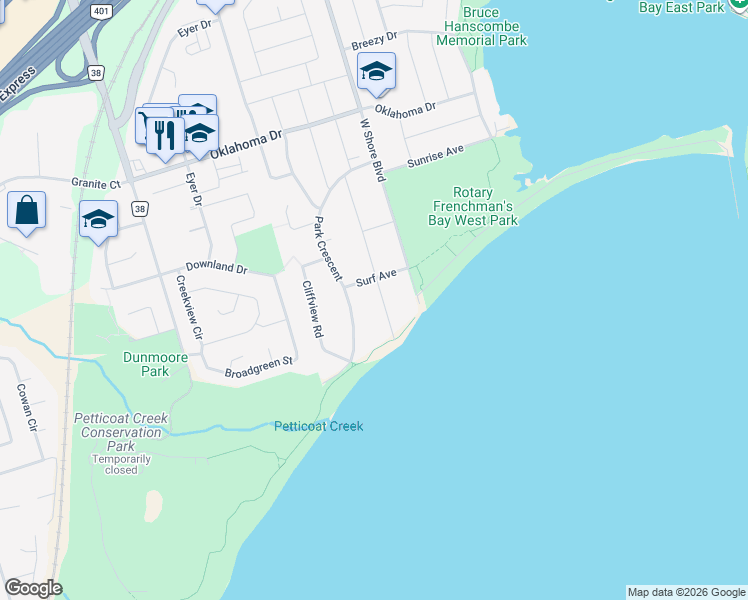 map of restaurants, bars, coffee shops, grocery stores, and more near in Pickering