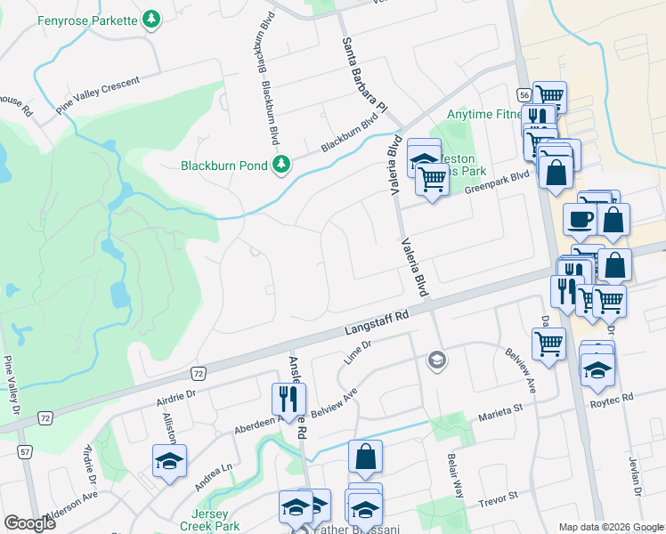 map of restaurants, bars, coffee shops, grocery stores, and more near 179 Dianawood Ridge in Vaughan