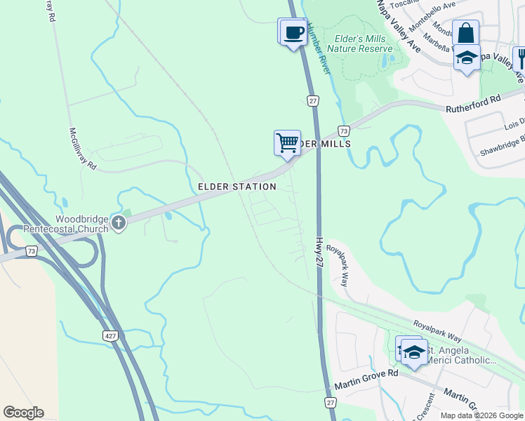 map of restaurants, bars, coffee shops, grocery stores, and more near 42 Quilico Road in Vaughan