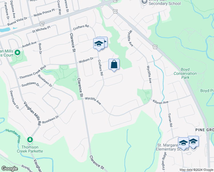 map of restaurants, bars, coffee shops, grocery stores, and more near 11 Rossmull Crescent in Vaughan