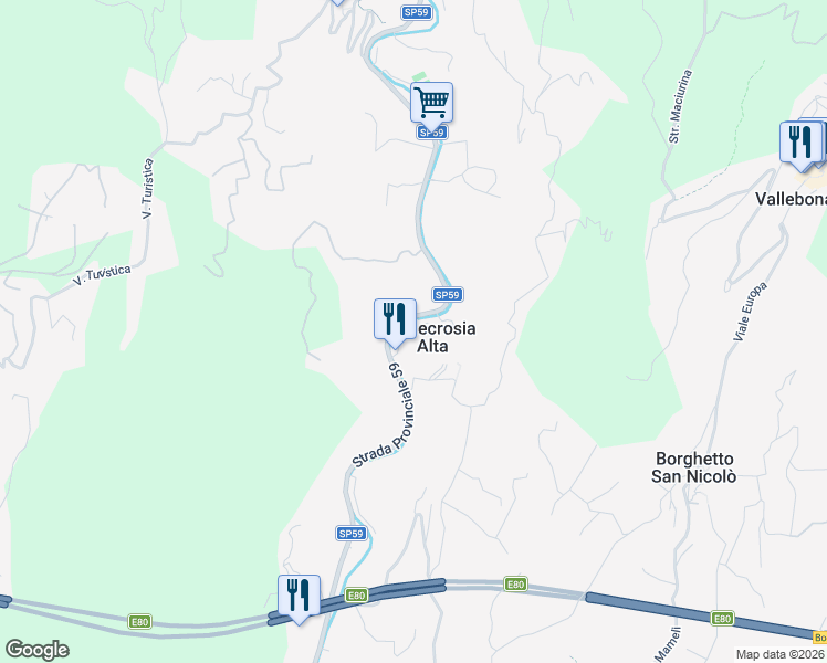 map of restaurants, bars, coffee shops, grocery stores, and more near 1 Via Aprosio in Vallecrosia Alta