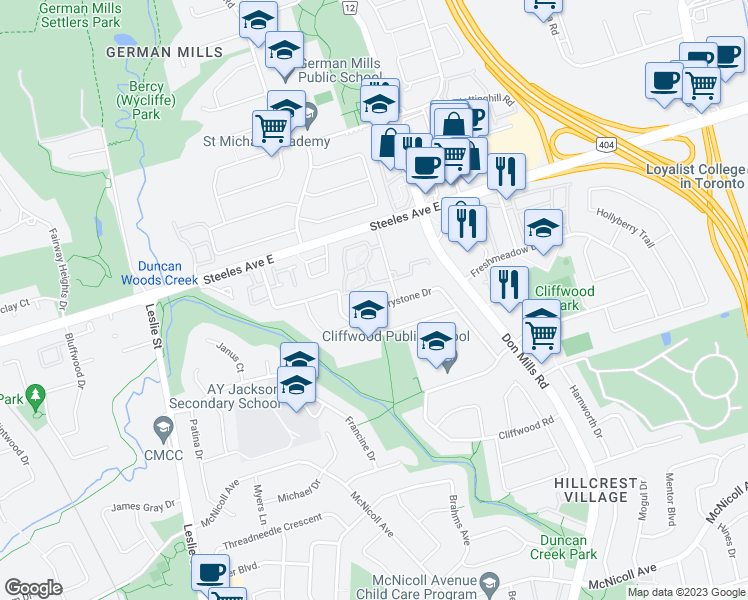 map of restaurants, bars, coffee shops, grocery stores, and more near in Toronto