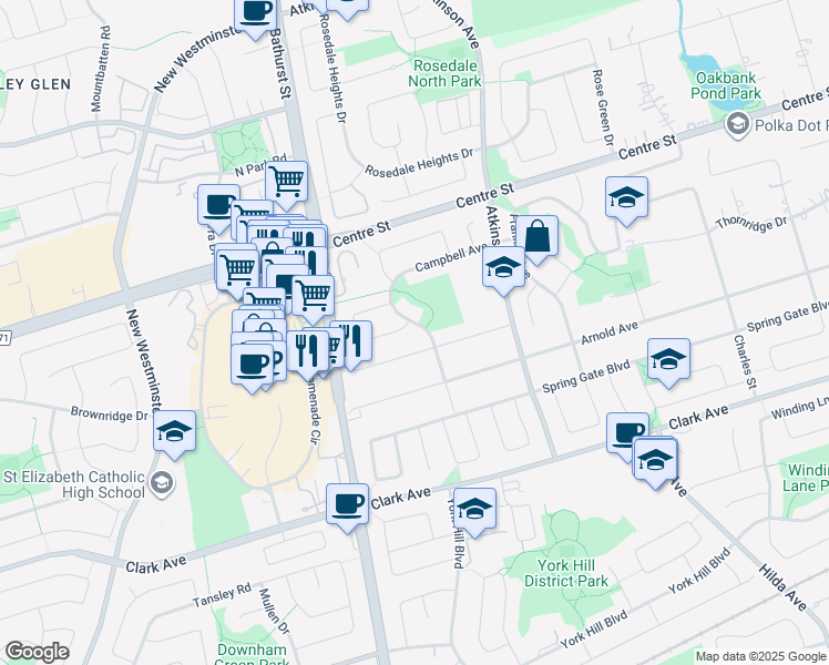 map of restaurants, bars, coffee shops, grocery stores, and more near in Vaughan