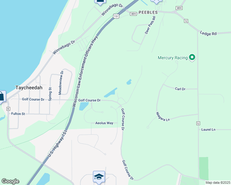 map of restaurants, bars, coffee shops, grocery stores, and more near W4555 Golf Course Drive in Fond du Lac