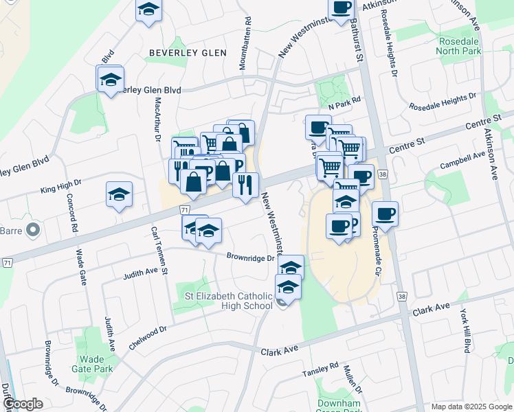map of restaurants, bars, coffee shops, grocery stores, and more near 135 Thornway Avenue in Vaughan
