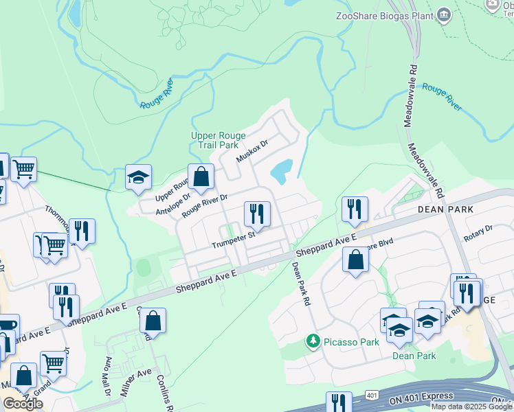 map of restaurants, bars, coffee shops, grocery stores, and more near in Toronto