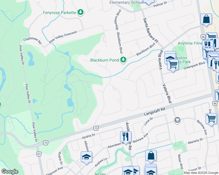map of restaurants, bars, coffee shops, grocery stores, and more near 190 Sandys Drive in Vaughan