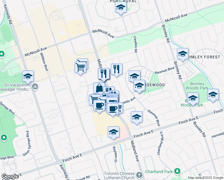 map of restaurants, bars, coffee shops, grocery stores, and more near 101 Haven Hill Square in Toronto