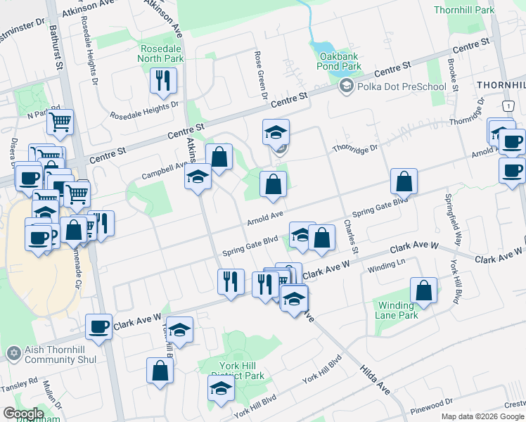 map of restaurants, bars, coffee shops, grocery stores, and more near in Vaughan
