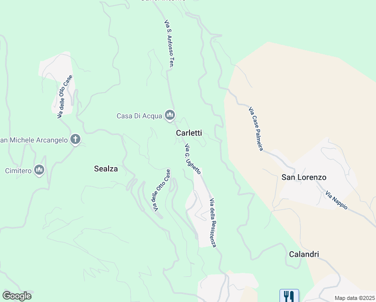 map of restaurants, bars, coffee shops, grocery stores, and more near 49A Via Giuseppe Ughetto in Carletti