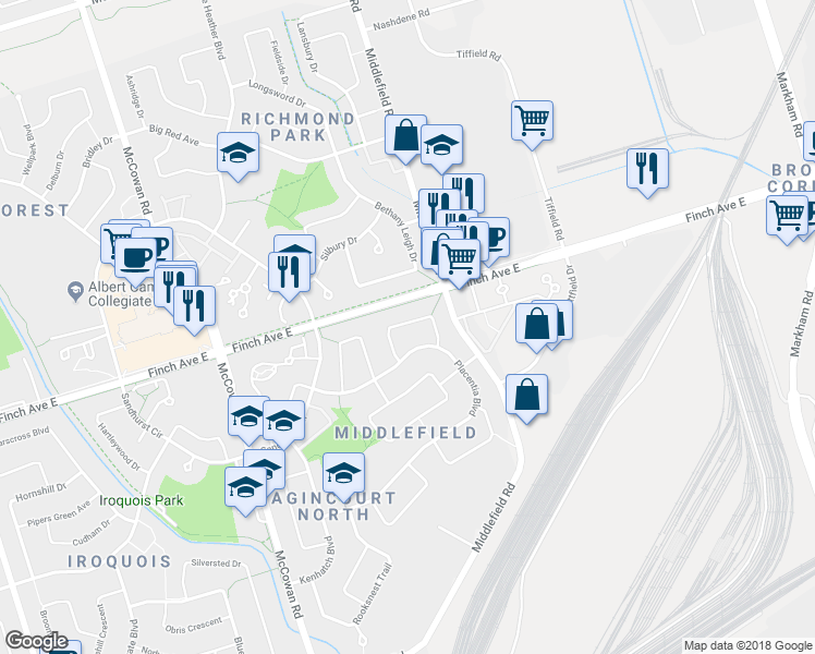 map of restaurants, bars, coffee shops, grocery stores, and more near 49 Croach Crescent in Toronto