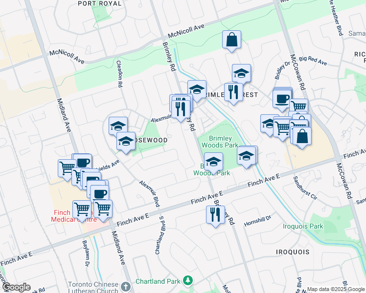 map of restaurants, bars, coffee shops, grocery stores, and more near in Toronto
