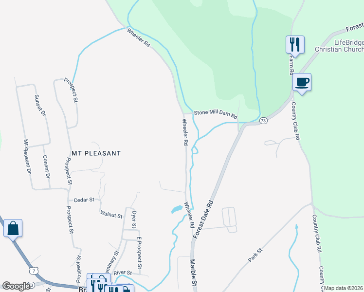 map of restaurants, bars, coffee shops, grocery stores, and more near 426 Wheeler Road in Brandon