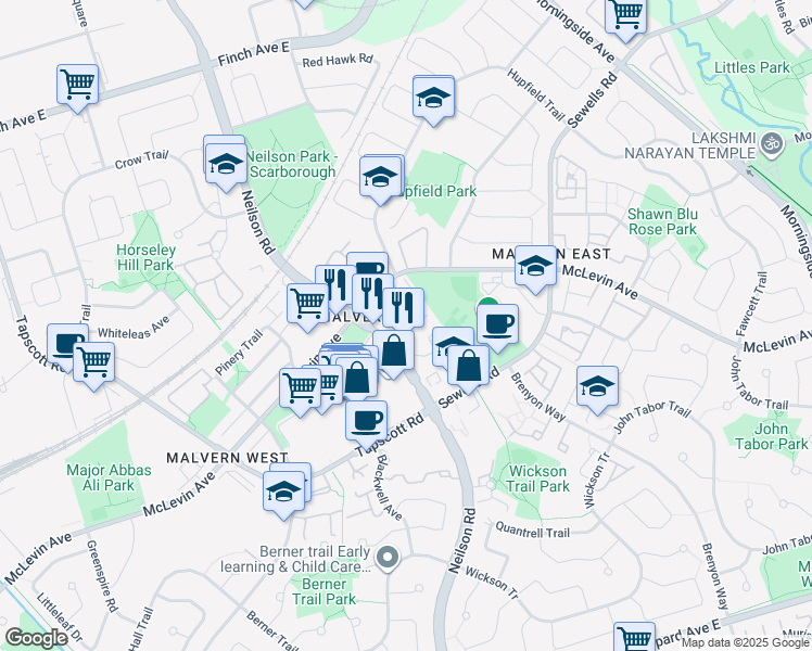 map of restaurants, bars, coffee shops, grocery stores, and more near in Toronto