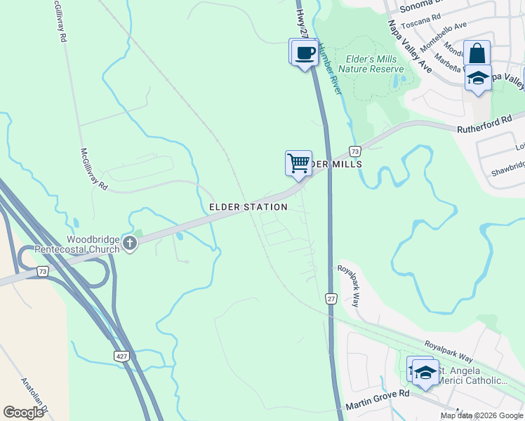 map of restaurants, bars, coffee shops, grocery stores, and more near 91 Inverary Crescent in Vaughan