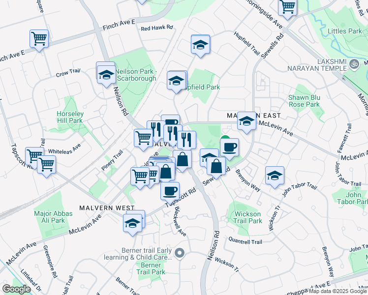 map of restaurants, bars, coffee shops, grocery stores, and more near in Toronto