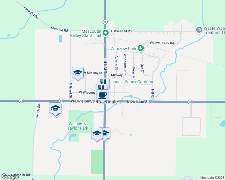 map of restaurants, bars, coffee shops, grocery stores, and more near 105 E Wisconsin St in Rosendale