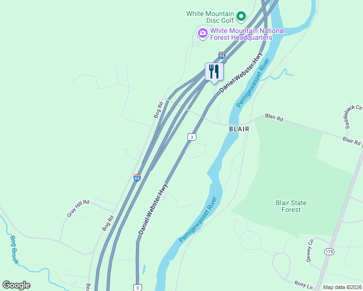 map of restaurants, bars, coffee shops, grocery stores, and more near 1459 Daniel Webster Highway in Campton