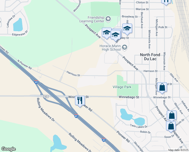 map of restaurants, bars, coffee shops, grocery stores, and more near 436 Harrison Street in North Fond du Lac