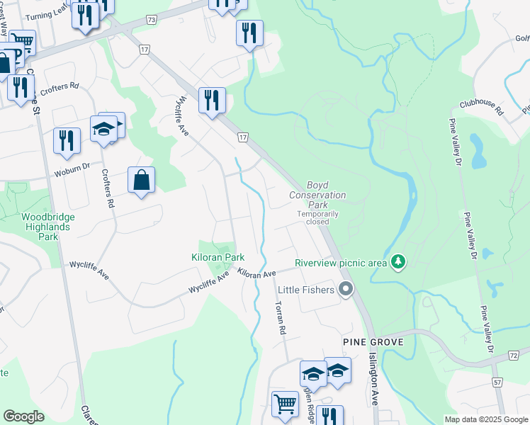 map of restaurants, bars, coffee shops, grocery stores, and more near 70 Calgary Gardens in Vaughan