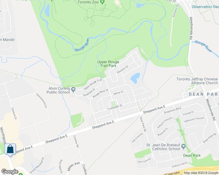 map of restaurants, bars, coffee shops, grocery stores, and more near 19 Bald Eagle Avenue in Toronto