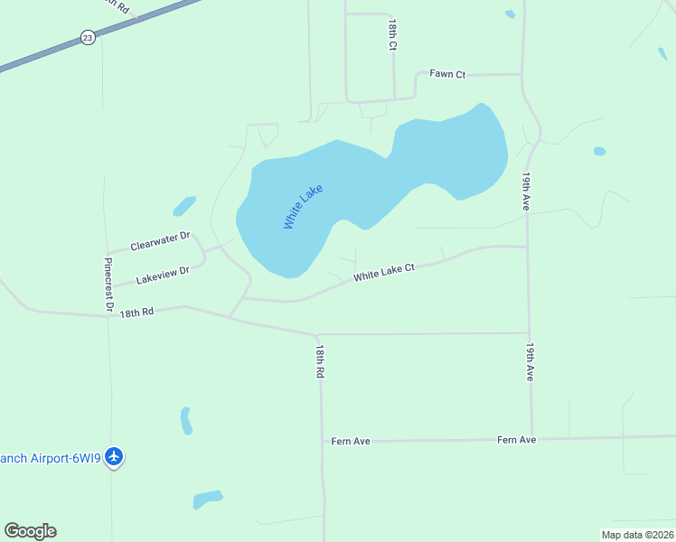 map of restaurants, bars, coffee shops, grocery stores, and more near W1878 White Lake Court in Montello