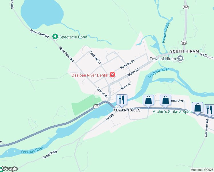 map of restaurants, bars, coffee shops, grocery stores, and more near 21 Main Street in Porter