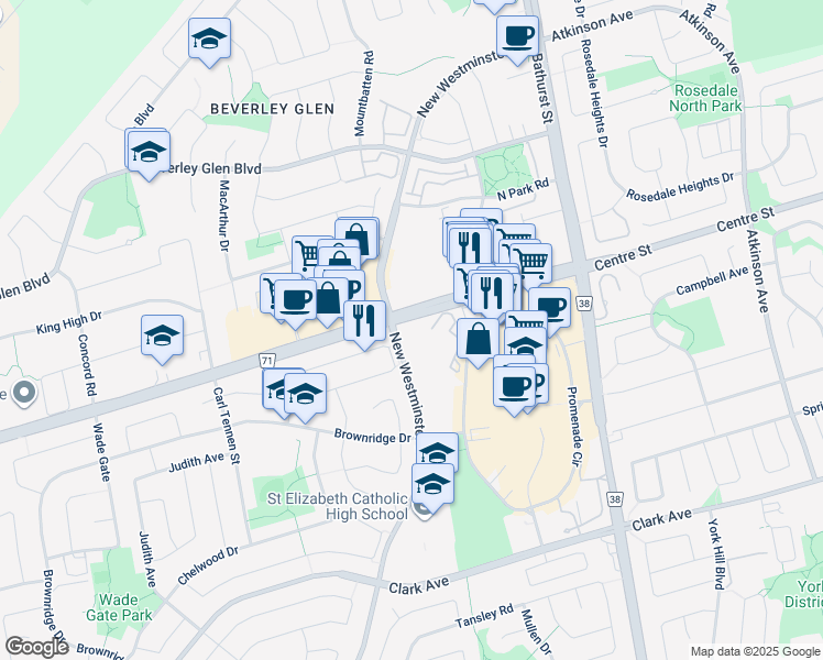 map of restaurants, bars, coffee shops, grocery stores, and more near 745 New Westminster Drive in Vaughan