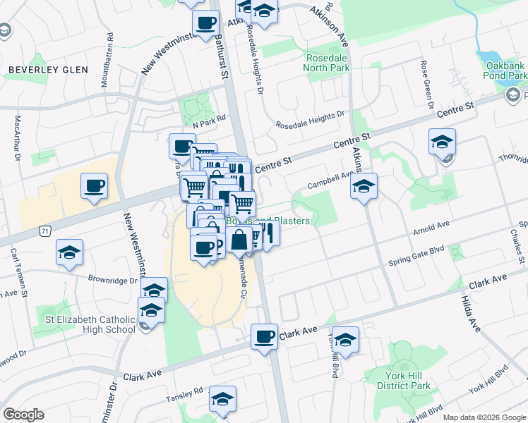 map of restaurants, bars, coffee shops, grocery stores, and more near 93 Patrice Crescent in Vaughan
