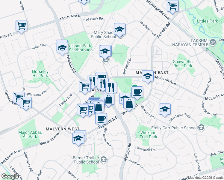 map of restaurants, bars, coffee shops, grocery stores, and more near in Toronto
