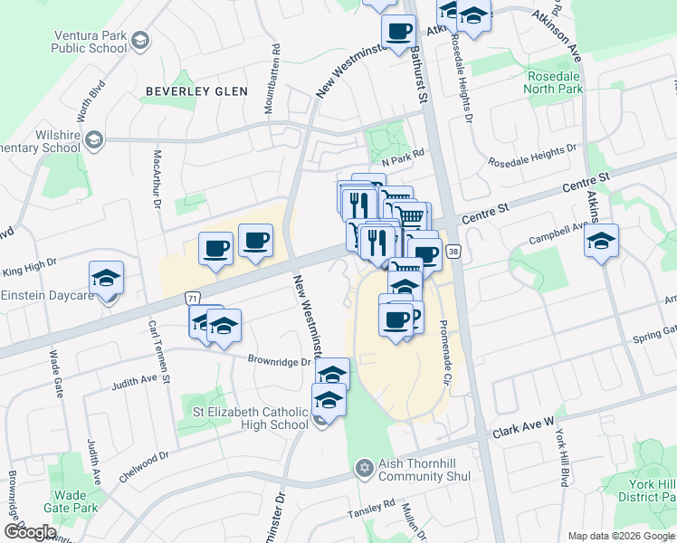 map of restaurants, bars, coffee shops, grocery stores, and more near in Vaughan