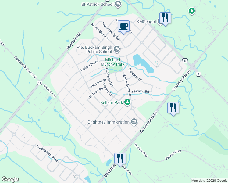 map of restaurants, bars, coffee shops, grocery stores, and more near in Brampton