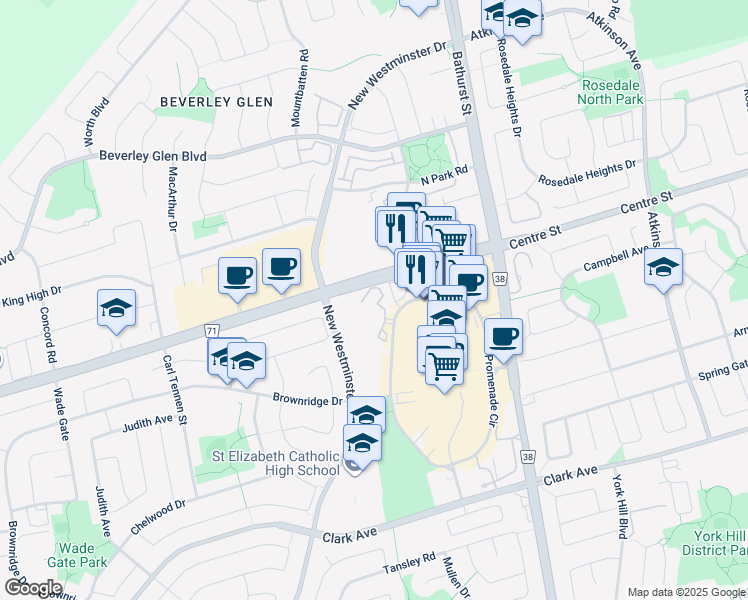 map of restaurants, bars, coffee shops, grocery stores, and more near in Vaughan