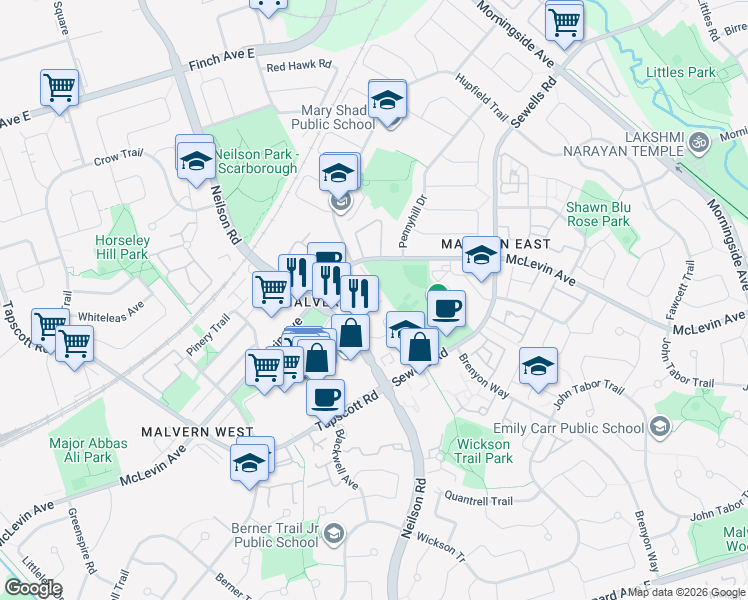 map of restaurants, bars, coffee shops, grocery stores, and more near in Toronto