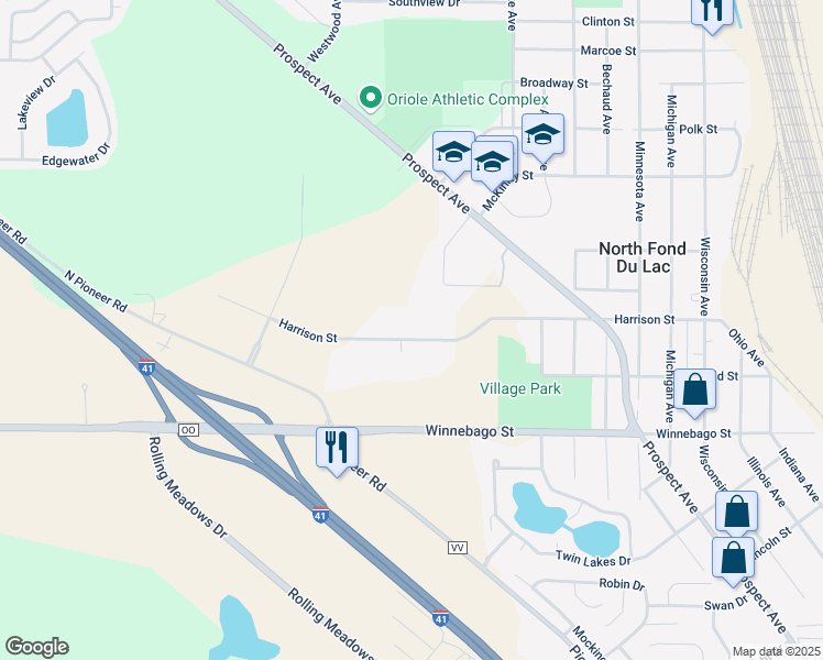 map of restaurants, bars, coffee shops, grocery stores, and more near 436 Harrison Street in North Fond du Lac