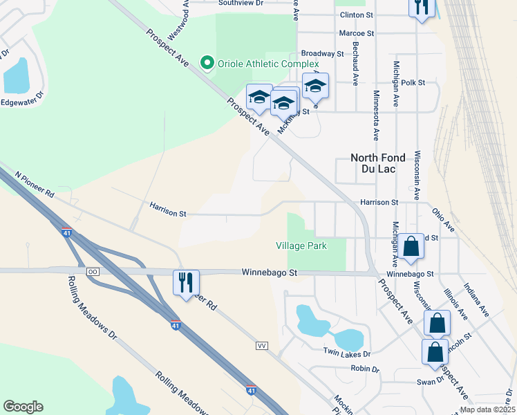 map of restaurants, bars, coffee shops, grocery stores, and more near 397 Harrison Street in North Fond du Lac