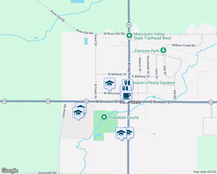 map of restaurants, bars, coffee shops, grocery stores, and more near 300 West Wisconsin Street in Rosendale