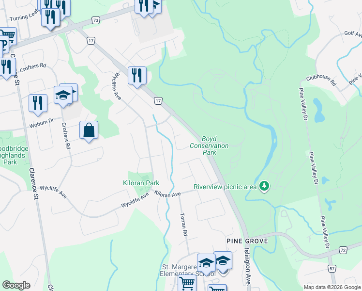 map of restaurants, bars, coffee shops, grocery stores, and more near 70 Calgary Gardens in Vaughan