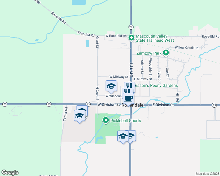 map of restaurants, bars, coffee shops, grocery stores, and more near 300 West Wisconsin Street in Rosendale