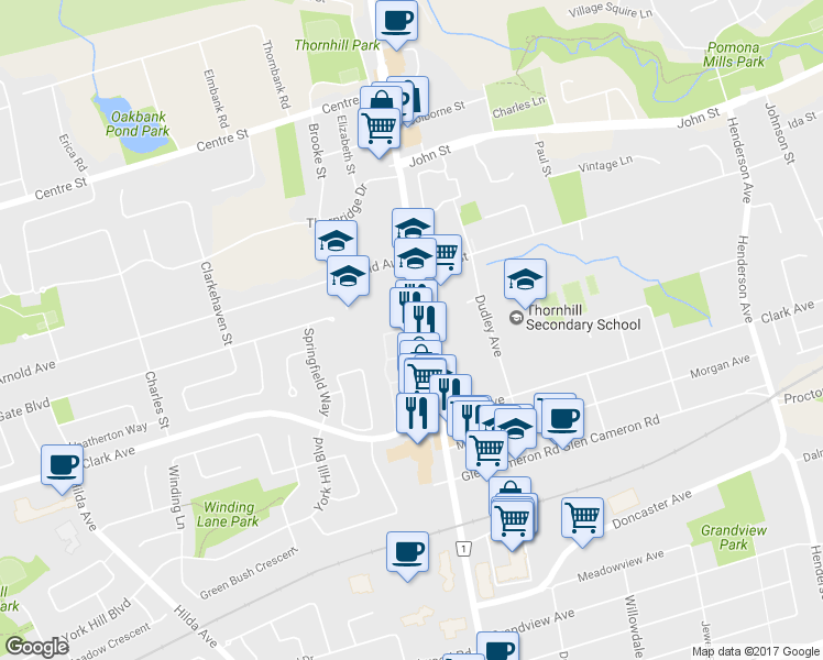 map of restaurants, bars, coffee shops, grocery stores, and more near in Vaughan