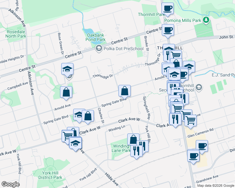 map of restaurants, bars, coffee shops, grocery stores, and more near 87 Arnold Avenue in Vaughan