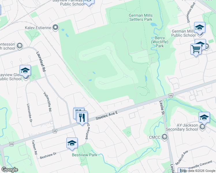 map of restaurants, bars, coffee shops, grocery stores, and more near in Markham