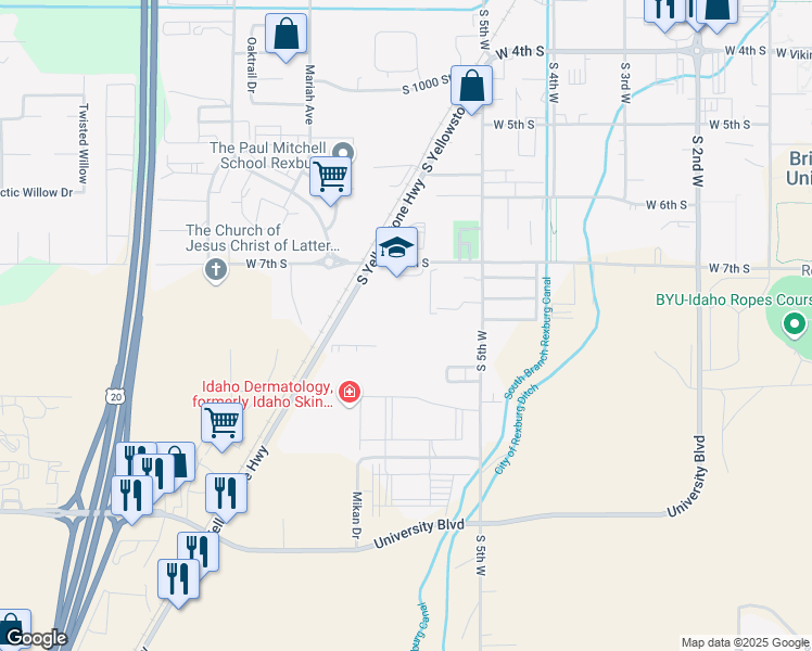 map of restaurants, bars, coffee shops, grocery stores, and more near 575 West 7th South in Rexburg
