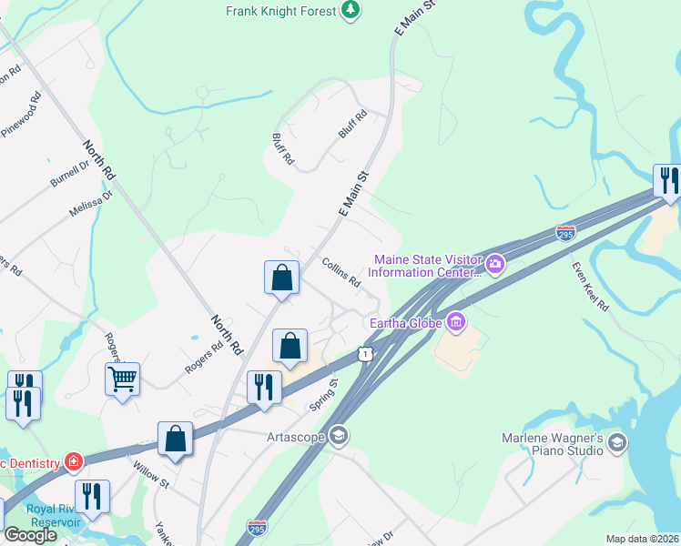 map of restaurants, bars, coffee shops, grocery stores, and more near 407 East Main Street in Yarmouth