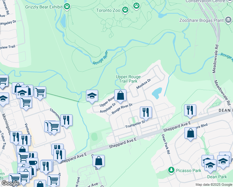map of restaurants, bars, coffee shops, grocery stores, and more near in Toronto