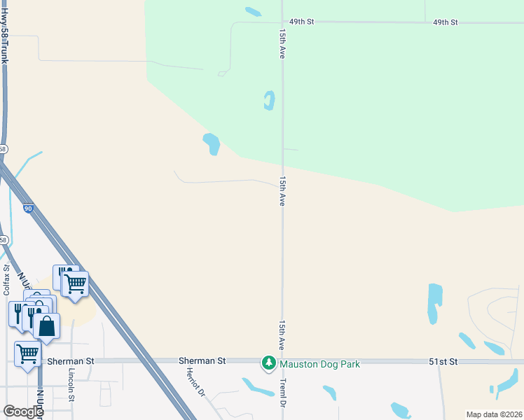 map of restaurants, bars, coffee shops, grocery stores, and more near N4683 15th Avenue in Mauston
