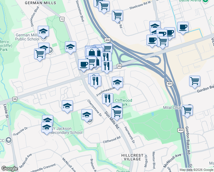map of restaurants, bars, coffee shops, grocery stores, and more near in Toronto