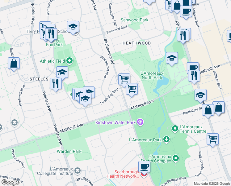 map of restaurants, bars, coffee shops, grocery stores, and more near in Toronto