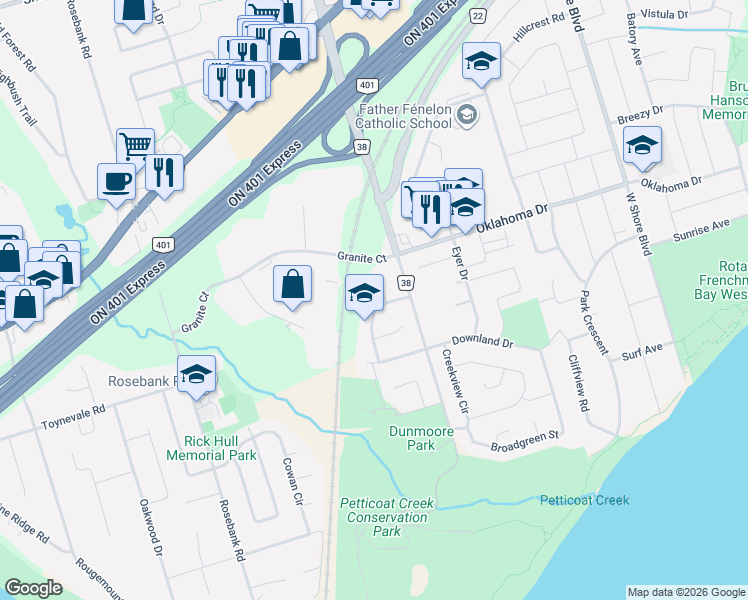 map of restaurants, bars, coffee shops, grocery stores, and more near 611 Atwood Crescent in Pickering